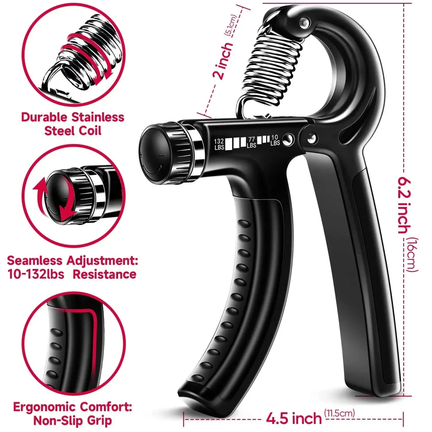 5-60Kg Adjustable Heavy Hand GripperFitness Hand Exerciser Grip Wrist Training Finger Gripper Hand Strengthener for Patient