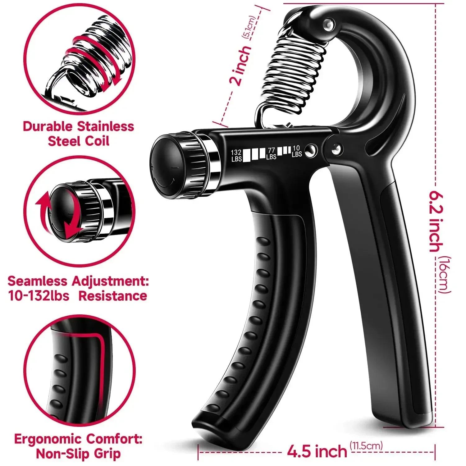 5-60Kg Adjustable Heavy Hand GripperFitness Hand Exerciser Grip Wrist Training Finger Gripper Hand Strengthener for Patient